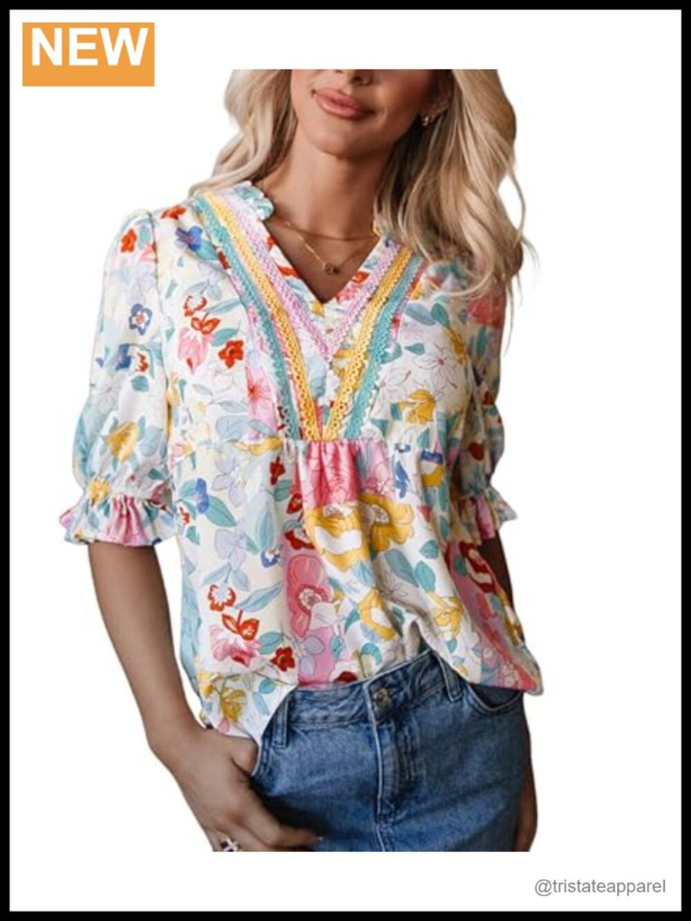 Boho Floral Peasant Blouse with Puff Sleeves